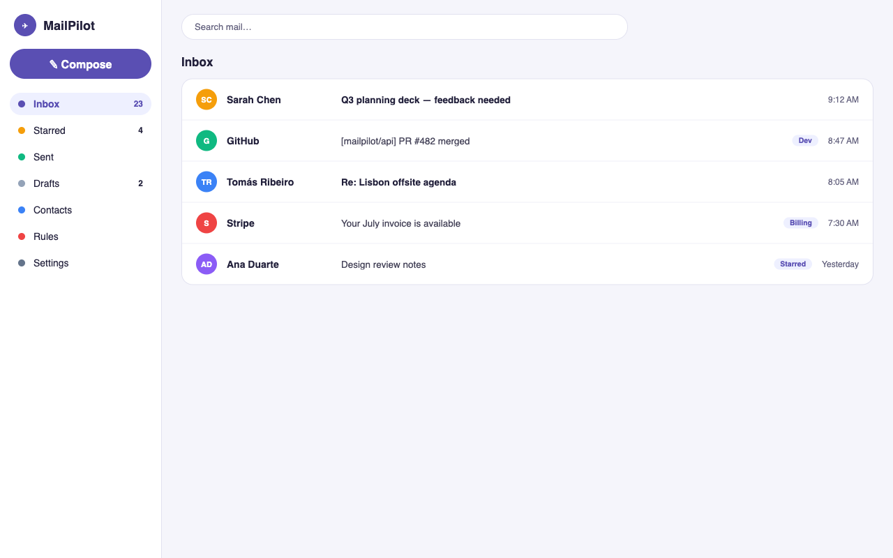 MailPilot app preview